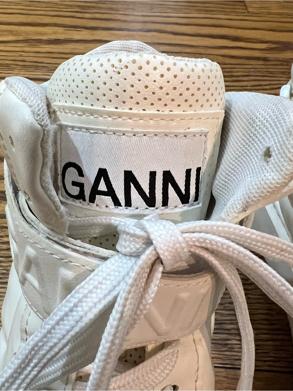 GANNI Women’s Sporty Mix High-Top Sneakers Sz 40 White/Egret Vegan Streetwear - Picture 9 of 16